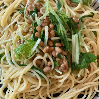 レンチン♪納豆と水菜のパスタ